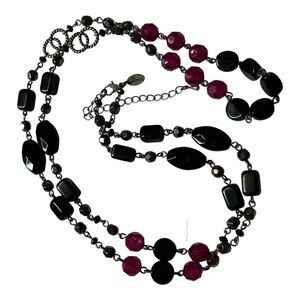 Lia Sophia Raspberry Splash Long Beaded Necklace Gunmetal and Magenta Beads